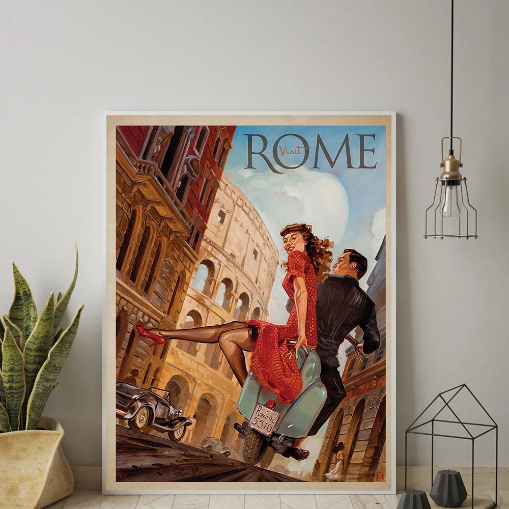 Vintage Rome Italy Colosseum Travel Advert Poster Print Unframed Wall Art Home Decor