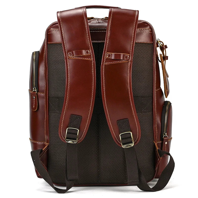 Newsbirds Vintage-Inspired Premium Genuine Leather Multi-Pocket Business Backpack