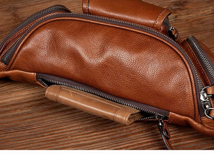 Genuine Western-Style Cowhide Leather Outdoor Adventure Men's Fashion Chest Waist Bag