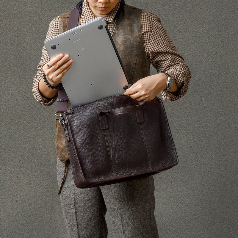 Executive Journey Vintage-Inspired Cowhide Businessman's Luxury Briefcase Messenger Bag