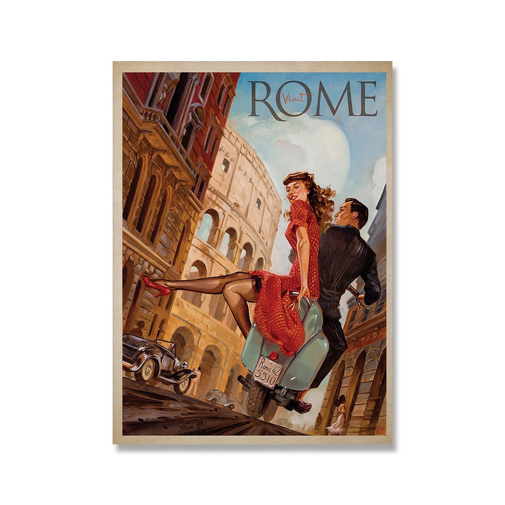 Vintage Rome Italy Colosseum Travel Advert Poster Print Unframed Wall Art Home Decor