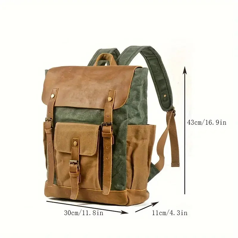 Rugged Adventure Oil Wax Canvas and Leather Vintage Charm Backpack