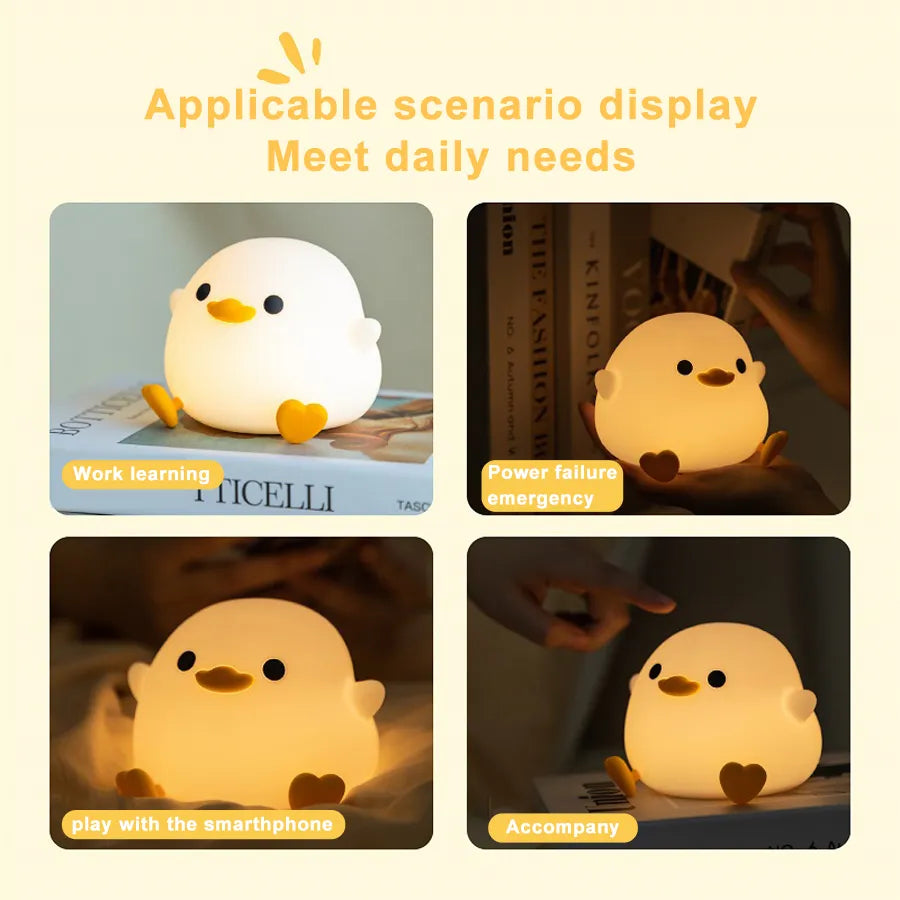 Huggable Travel Buddy LED Touch Cute Duck Night Light USB Rechargeable