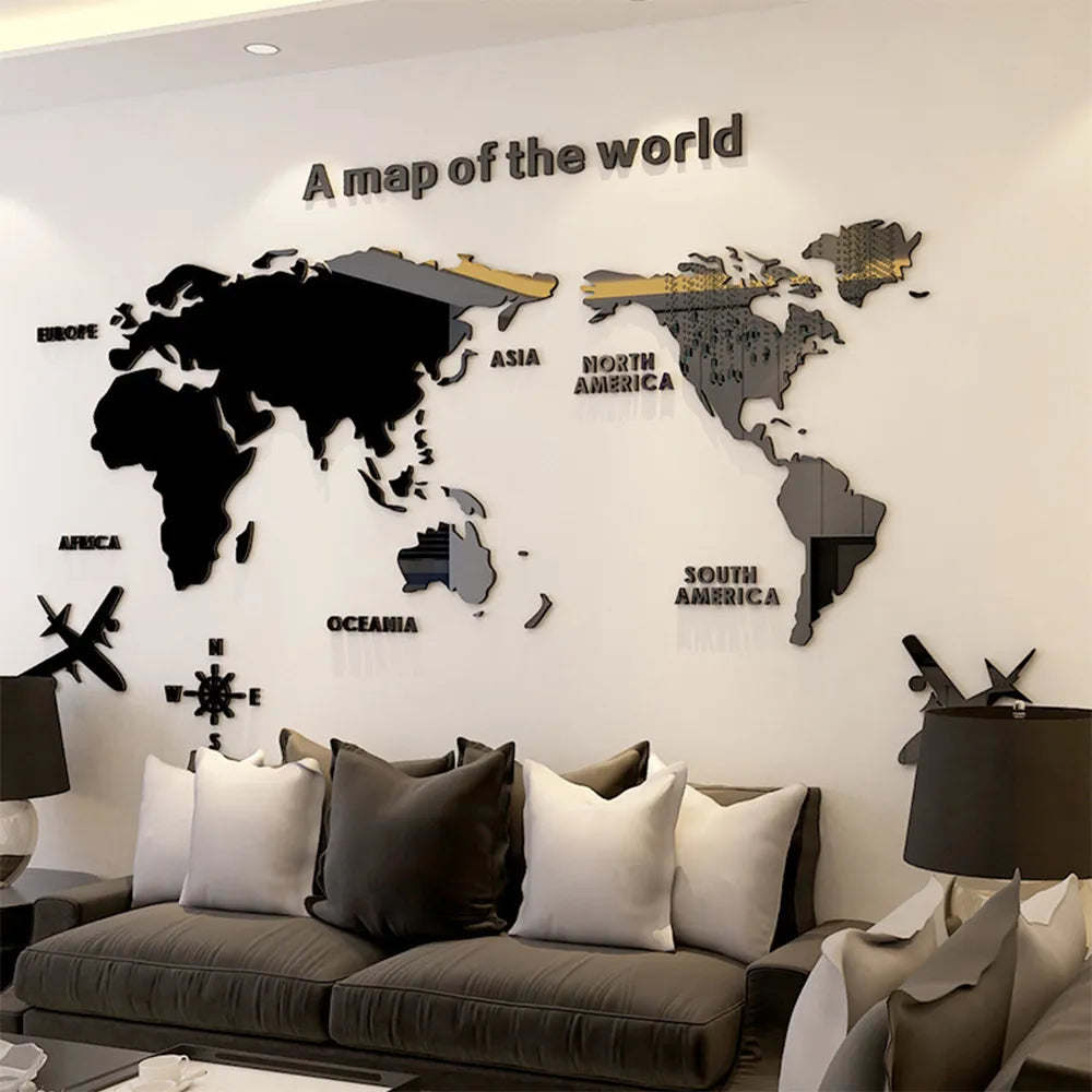 3D World Map Wall Acrylic Wall Stickers Home Decor Wall Art