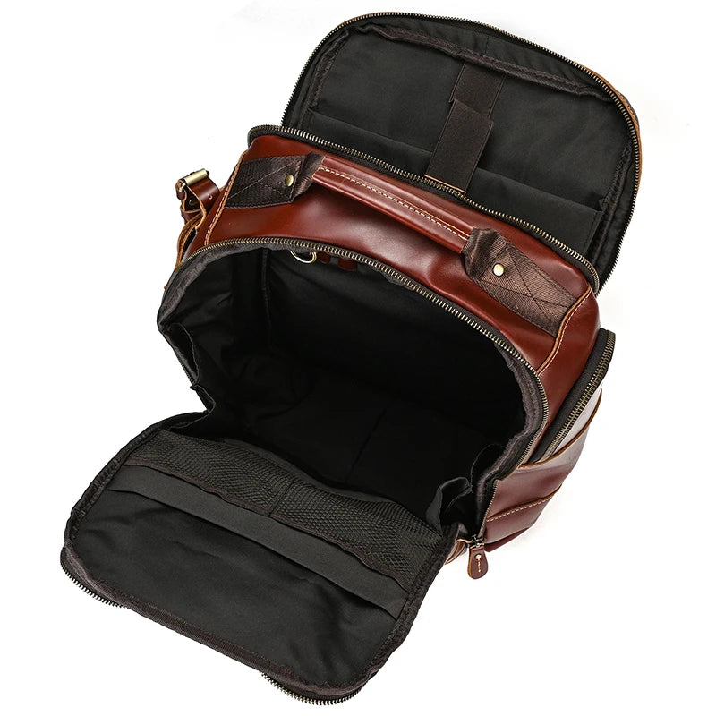 Newsbirds Vintage-Inspired Premium Genuine Leather Multi-Pocket Business Backpack