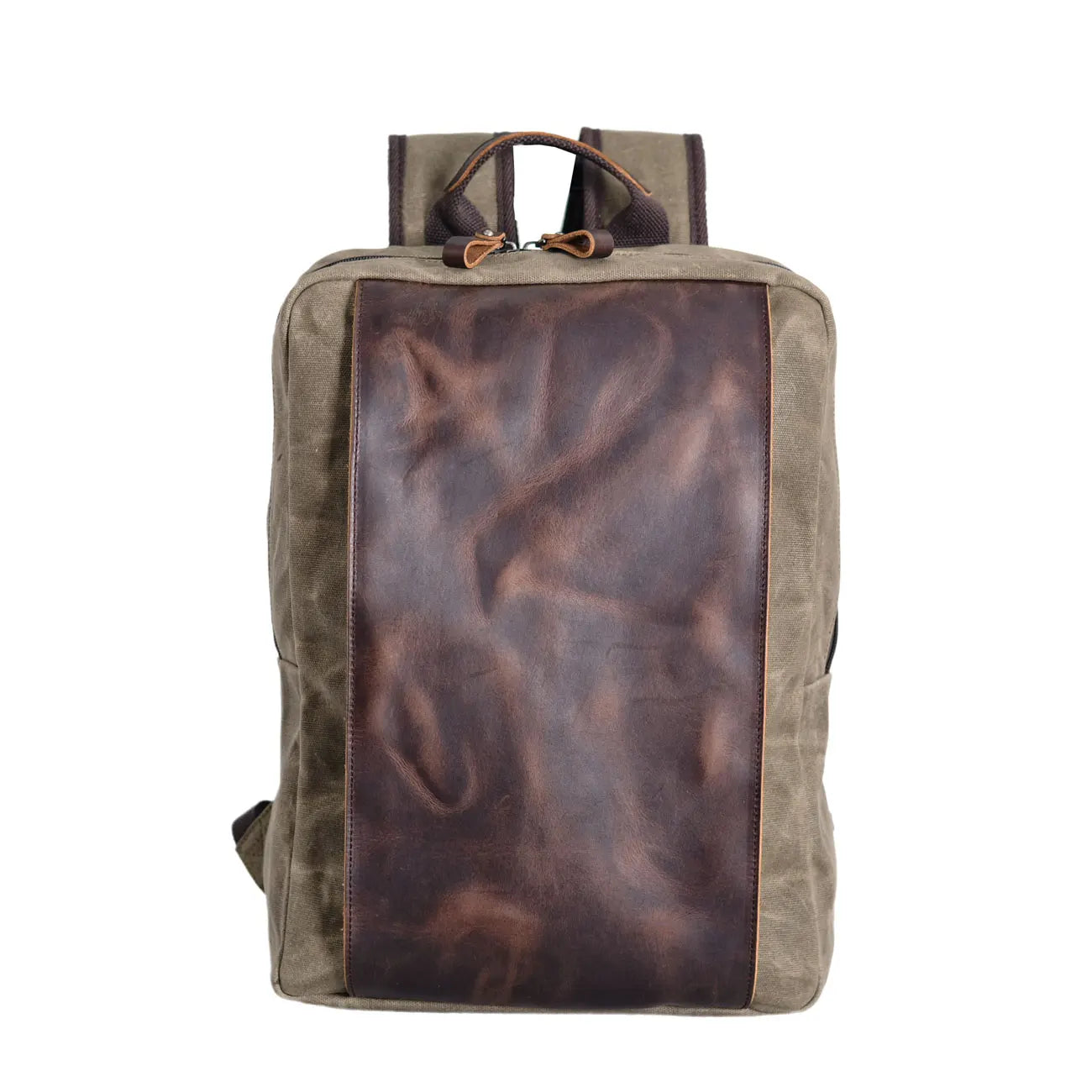 Batik Canvas and Cowhide Leather Durable Outdoor Hiking Everyday Backpack