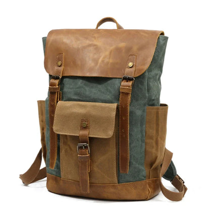 Rugged Adventure Oil Wax Canvas and Leather Vintage Charm Backpack