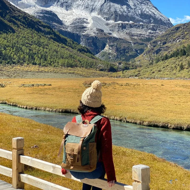 Rugged Adventure Oil Wax Canvas and Leather Vintage Charm Backpack