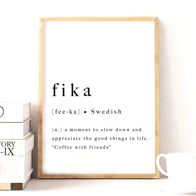 "Fika" Inspirational Swedish Concept Unframed Canvas Print Scandinavian Wall Art