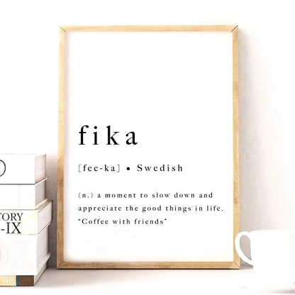 "Fika" Inspirational Swedish Concept Unframed Canvas Print Scandinavian Wall Art