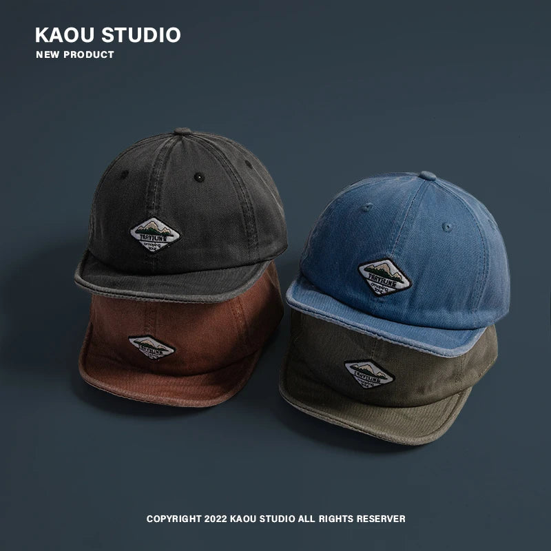 Short-Brimmed Washed Denim Soft Brim Four Season Peaked Cap