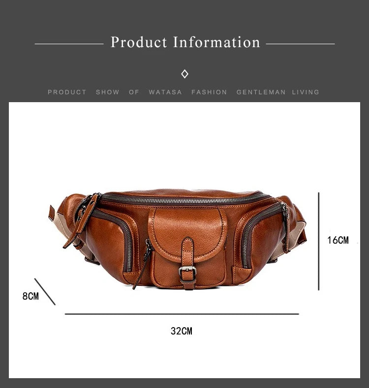 Genuine Western-Style Cowhide Leather Outdoor Adventure Men's Fashion Chest Waist Bag