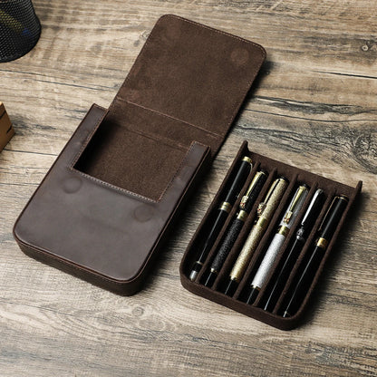 Genuine Leather Everyday Essential Professional Luxury Travel 6-Pen Case