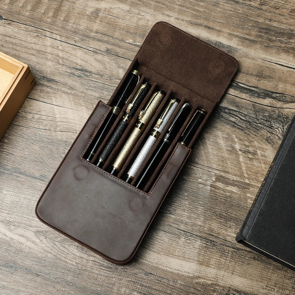 Genuine Leather Everyday Essential Professional Luxury Travel 6-Pen Case