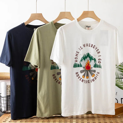 "Adventure Awaits" New American Retro Short-Sleeved Printed T-Shirt