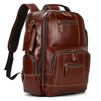 Newsbirds Vintage-Inspired Premium Genuine Leather Multi-Pocket Business Backpack