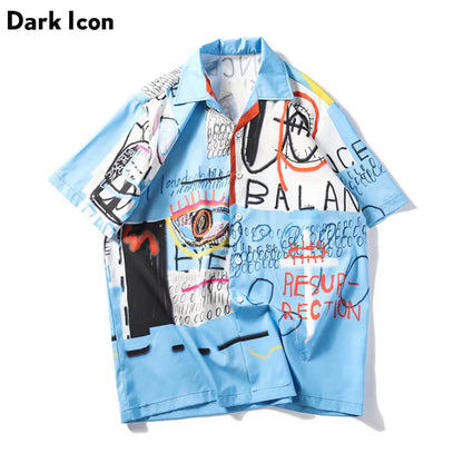 Dark Icon Summer Beach Graffiti Streetwear Short Sleeve Shirt