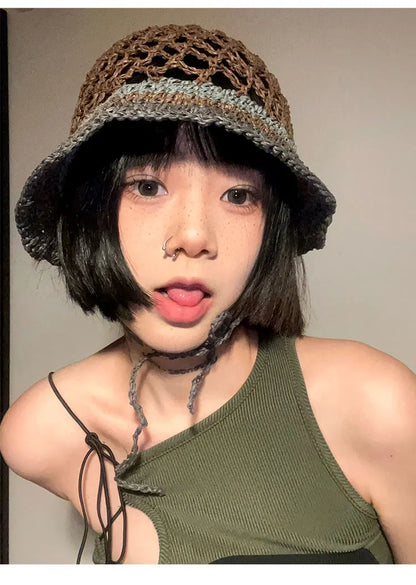 Japanese Hand-Woven Sweet and Cute Lace-Up Mori Girl Bucket Hat