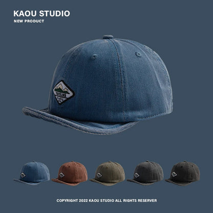 Short-Brimmed Washed Denim Soft Brim Four Season Peaked Cap