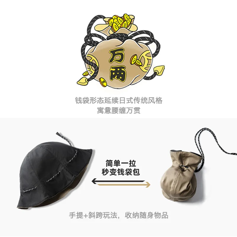 Dual-Use Adjustable Two-Sided Fishing Bucket Hat/Coin Purse