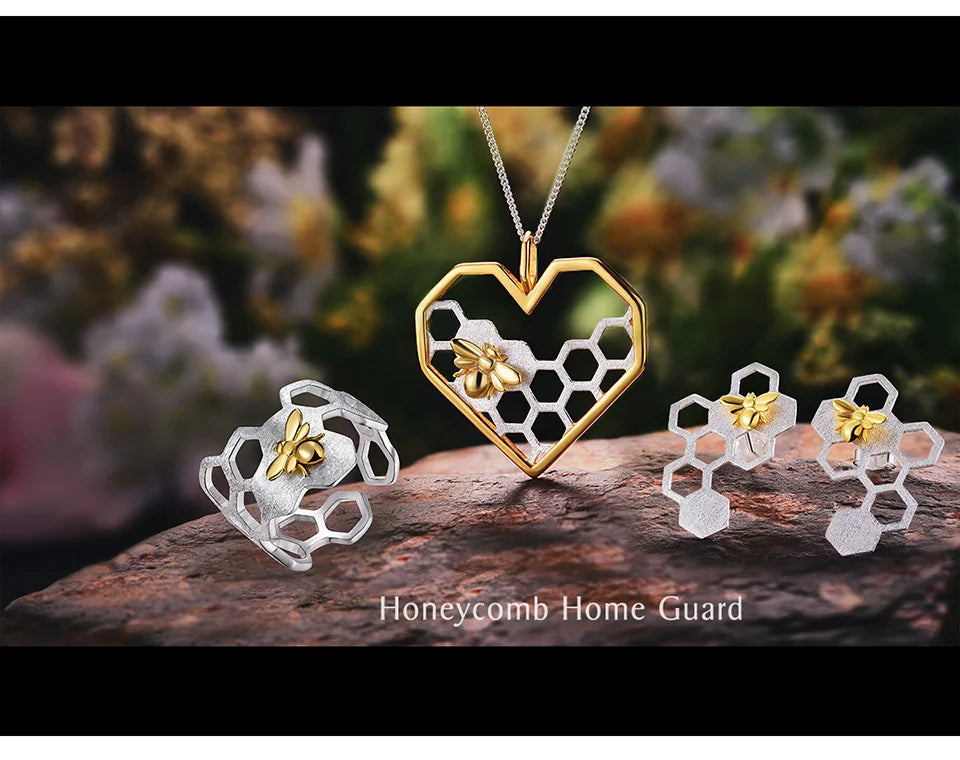 Honeycomb Heart 925 Sterling Silver Fine Jewelry Bee Love Heart Pendant (without chain)