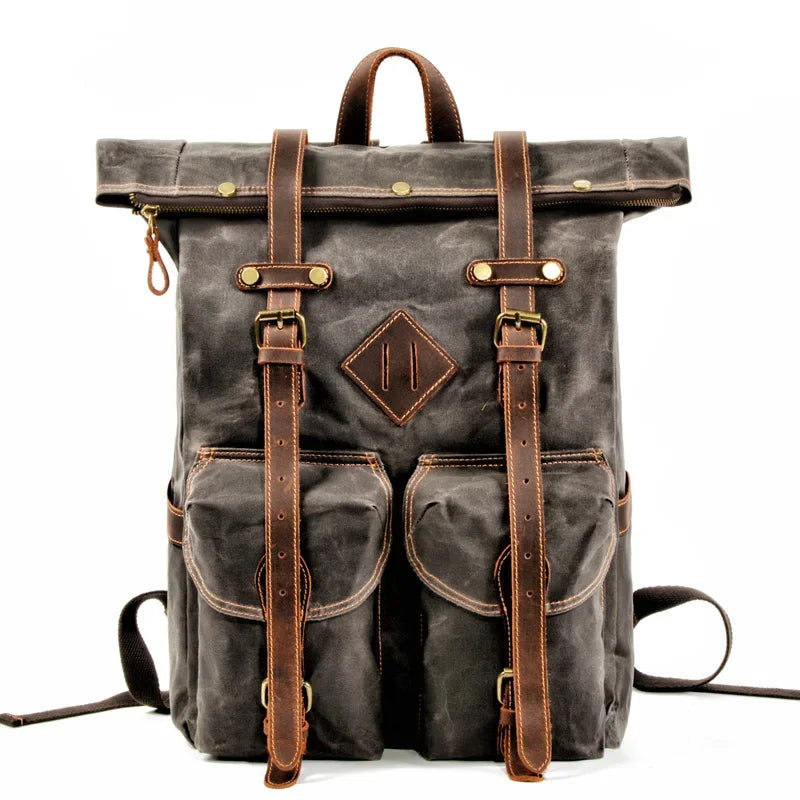 European-Style Adventure Waxed Canvas & Leather Organized Comfort Classic Backpack