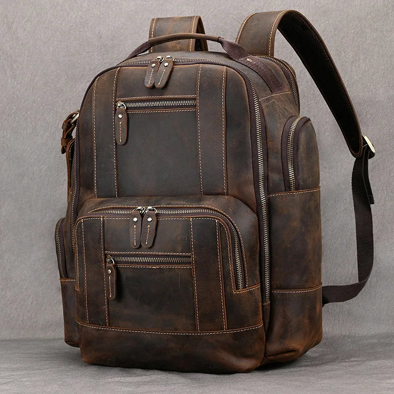 Newsbirds Vintage-Inspired Premium Genuine Leather Multi-Pocket Business Backpack