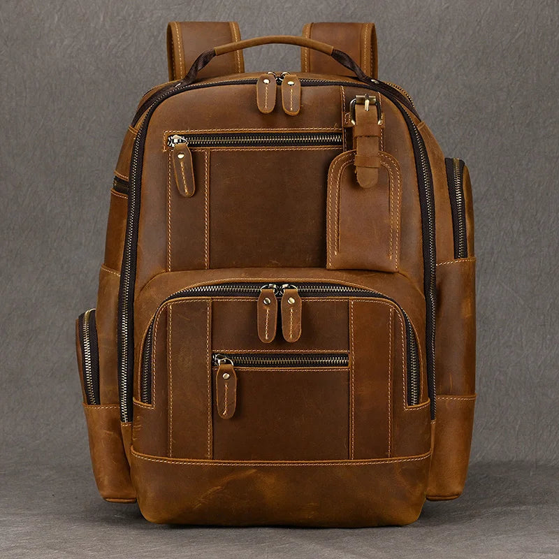 Newsbirds Vintage-Inspired Premium Genuine Leather Multi-Pocket Business Backpack