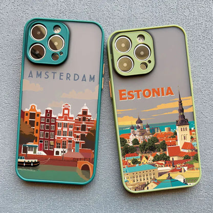 World Cities Cartoon Scenery Phone Case for iPhones