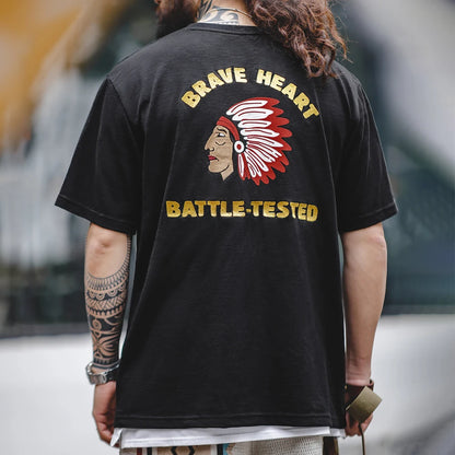 "Brave Heart Battle-Tested" Retro Navajo Native American Warrior Embroidered T-Shirt