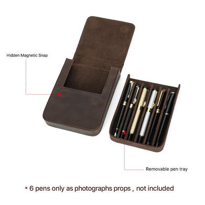 Genuine Leather Everyday Essential Professional Luxury Travel 6-Pen Case