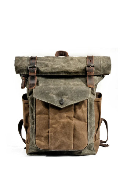 Explorer Legacy Retro Luxury Vintage Oil Wax Canvas Roll-Top Backpack