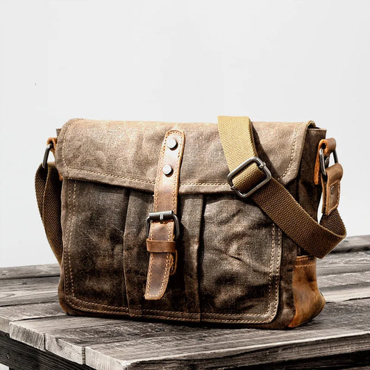 European-Style Timeless Vintage Waxed Canvas Crossbody Daily Commute Messenger Bag