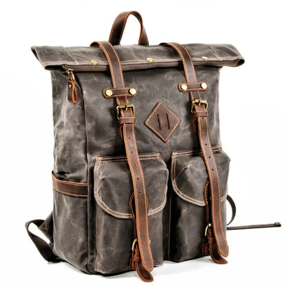 European-Style Adventure Waxed Canvas & Leather Organized Comfort Classic Backpack