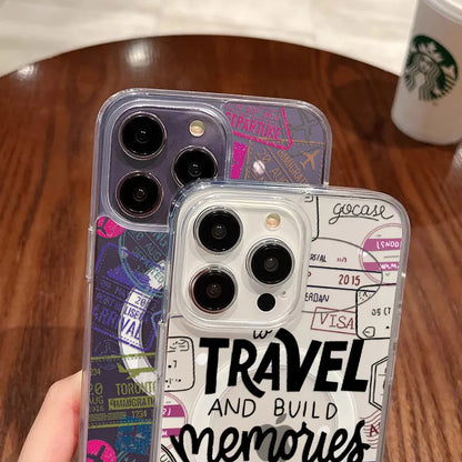 "To Travel and Build Memories Around the World" Text Stamp Phone Case