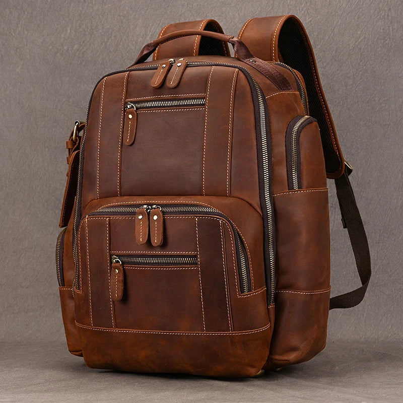 Newsbirds Vintage-Inspired Premium Genuine Leather Multi-Pocket Business Backpack