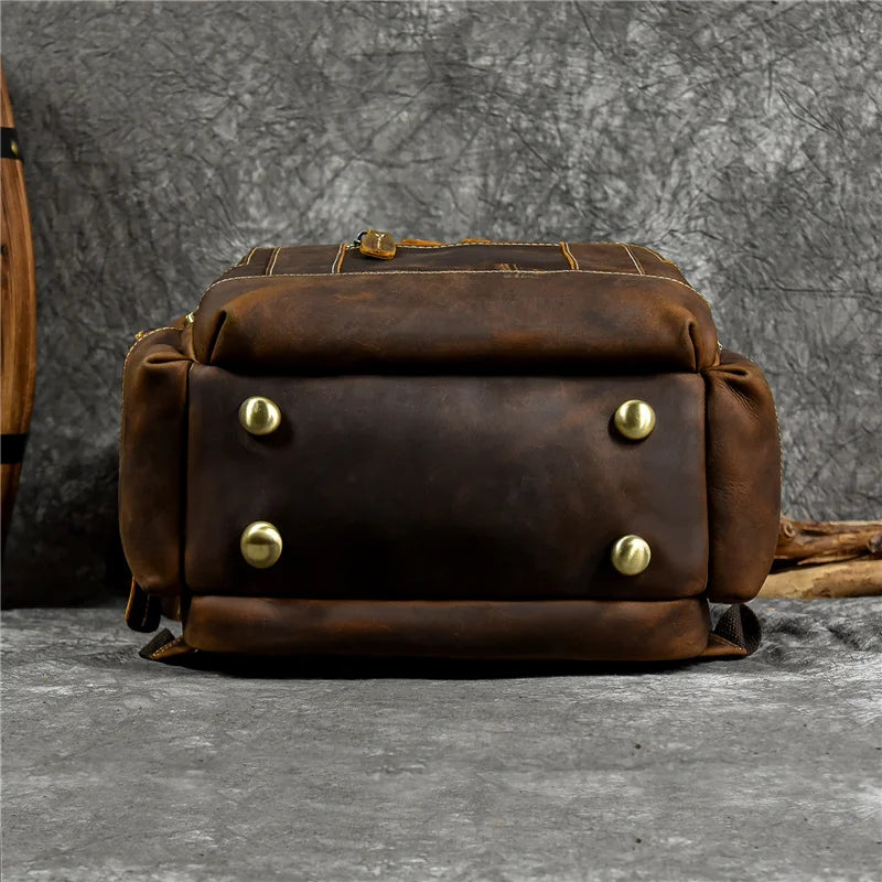 Newsbirds Vintage-Inspired Premium Genuine Leather Multi-Pocket Business Backpack