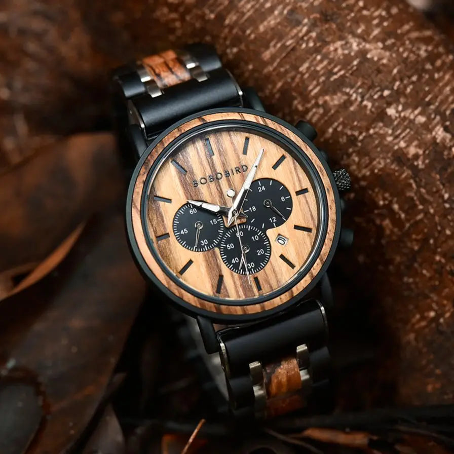 BOBO BIRD Natural Ebony Wooden Quartz Watch