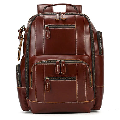 Newsbirds Vintage-Inspired Premium Genuine Leather Multi-Pocket Business Backpack