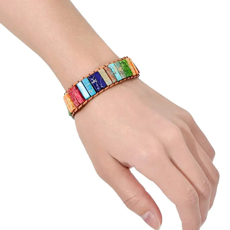 Tibetan Gypsy Multicolor Natural Gem Leather Wrap Chakra Bracelet
