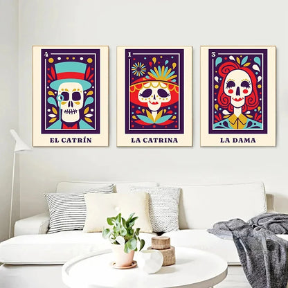 Vintage Mexican Skeleton La Catrina Day of The Dead Art Poster Canvas Wall Prints