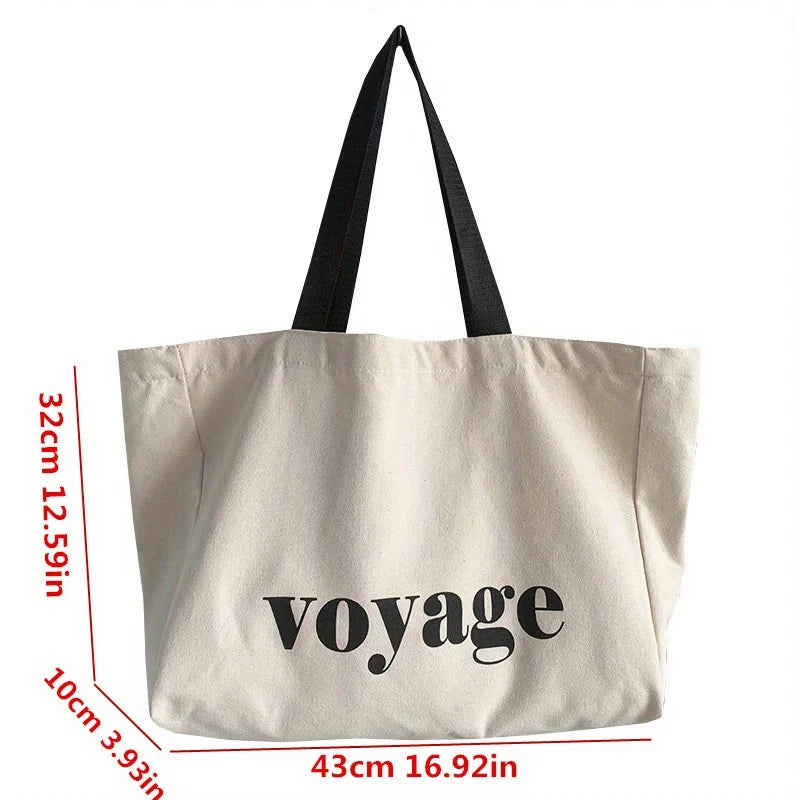 Chic "Voyage" Letter Canvas Casual Versatile Shoulder Tote Bag