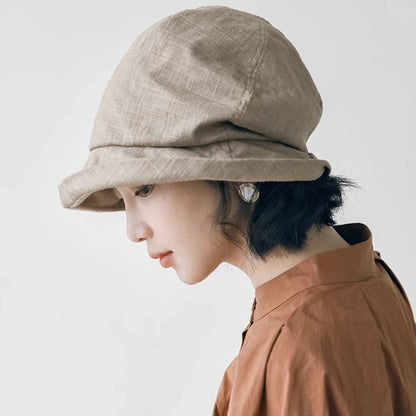 Japanese Cotton Pleated Small Brim Summer Breathable Ladies' Basin Hat