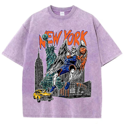 New York City Winged Skeleton Baller Gothic Street-Style T-Shirt