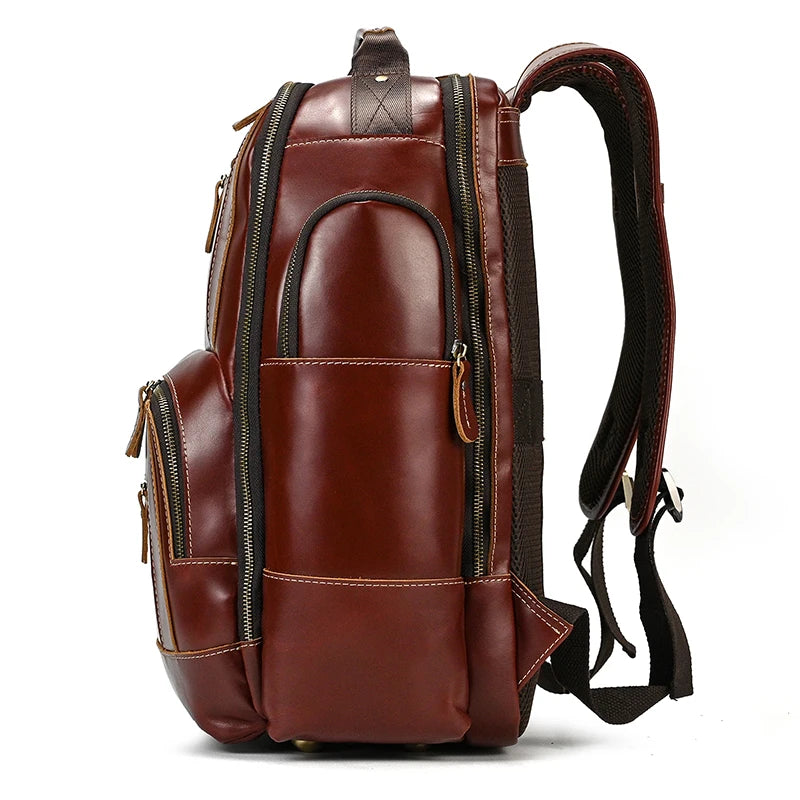 Newsbirds Vintage-Inspired Premium Genuine Leather Multi-Pocket Business Backpack