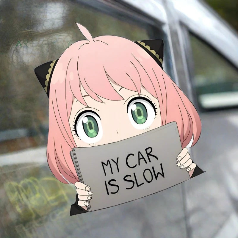 "My Car Is Slow" Spy x Family Anime Vehicle Waterproof Die-Cut Decal Stickers