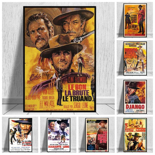 Spagetti Western Retro Italian Movie Posters Canvas Unframed Wall Art