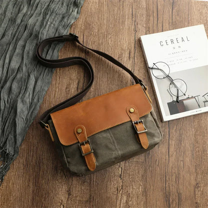 Timeless Companion Retro Style Oil Waxed Canvas Shoulder Crossbody Travel Casual Bag