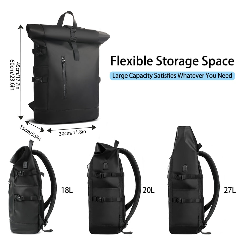Heroic Knight Waterproof Rollup Backpack, USB Charging Large Capacity Laptop Bag