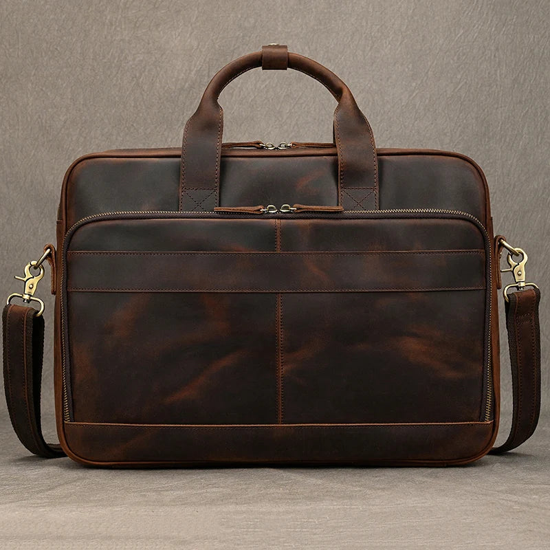 Timeless Design Comfortable Carry Genuine Crazy Horse Leather Classic Men's Briefcase Handbag